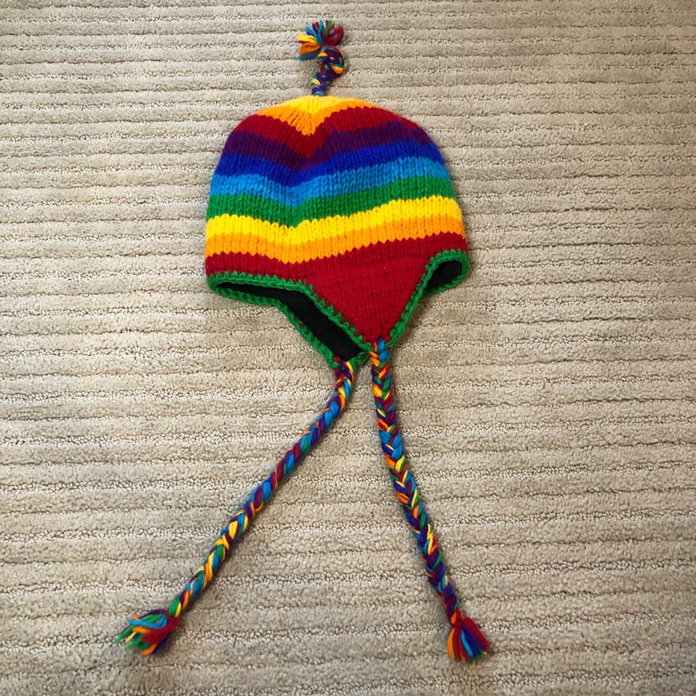 Knit rainbow winter hat